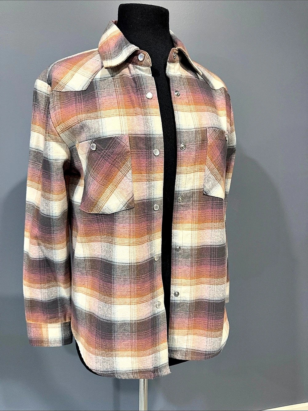 Free Country Adirondack Flannel Shirt Plaid Pink & Gray Size Small